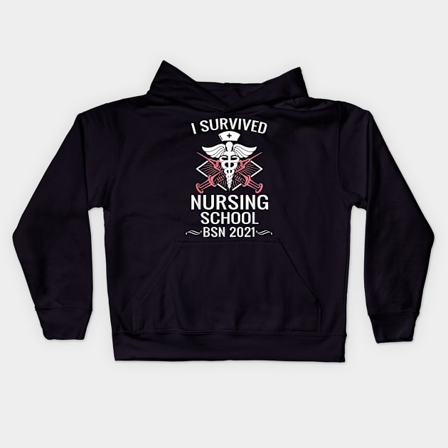 I Survived Nursing School BSN Class of 2021 Nurse Graduation Kids Hoodie by luxembourgertreatable